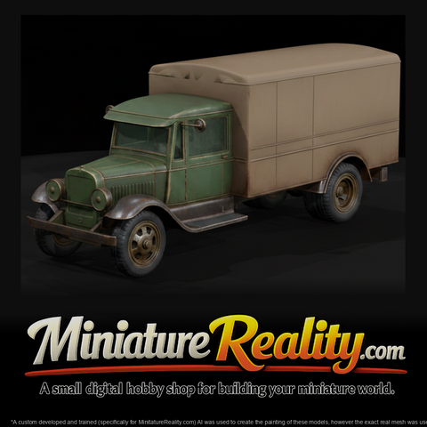 Classic vintage box truck base model DbwfSRsZ, three-quarter view