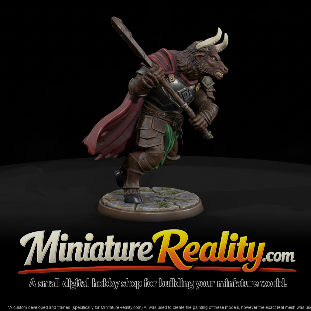 Comic Monster Minotaur miniature, three-quarter view