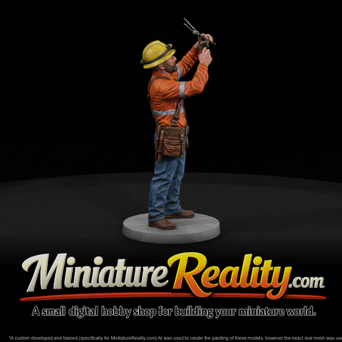 Telecom Lineman at Work miniature, three-quarter view