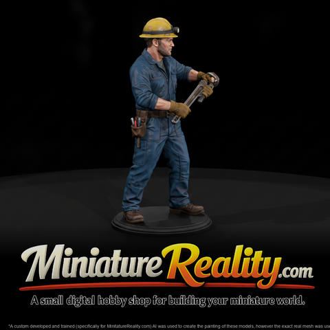 Steamfitter with Pipe Wrench miniature, three-quarter view