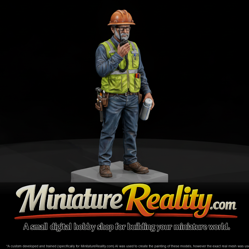 Veteran Construction Foreman with Radio miniature, three-quarter view