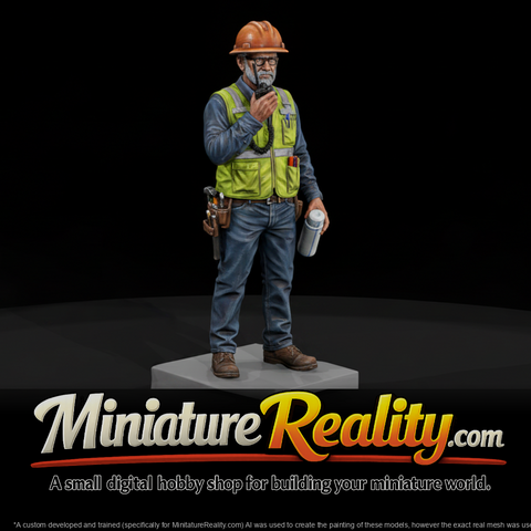 Veteran Construction Foreman with Radio miniature, three-quarter view