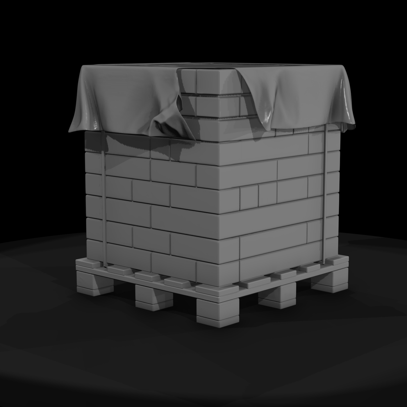 Concrete Brick Pallet Stack — 3D Printable Miniature