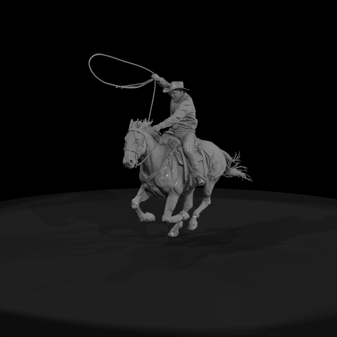 Cowboy on Galloping Horse with Lariat