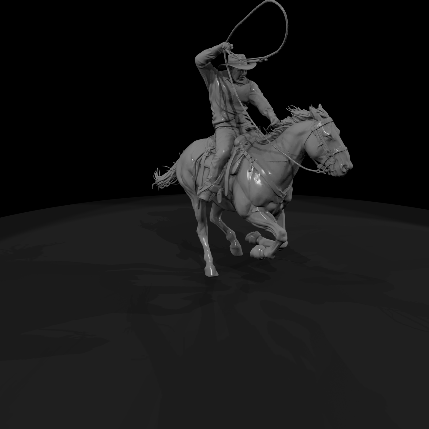 Cowboy on Galloping Horse with Lariat