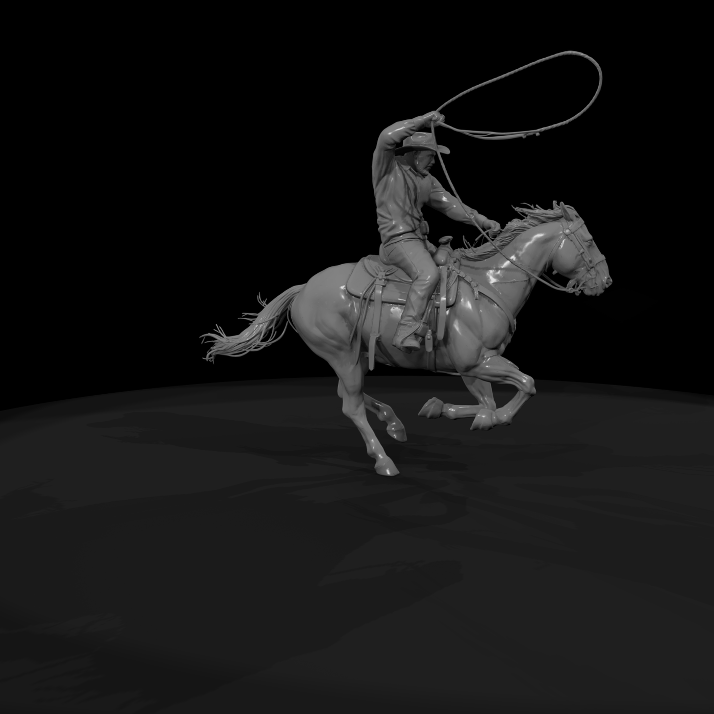 Cowboy on Galloping Horse with Lariat