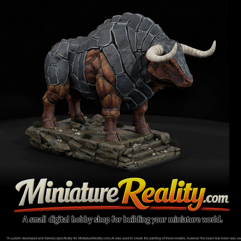 Slate-Plated Ox Fantasy Beast miniature, three-quarter view