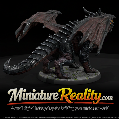 Obsidian Plate Armored Drake miniature, three-quarter view