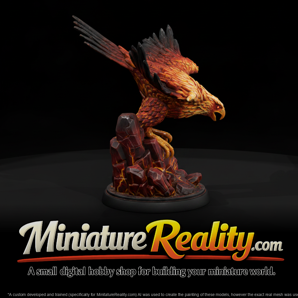 Molten Firehawk in Flight miniature, three-quarter view