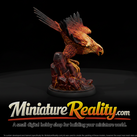 Molten Firehawk in Flight miniature, three-quarter view