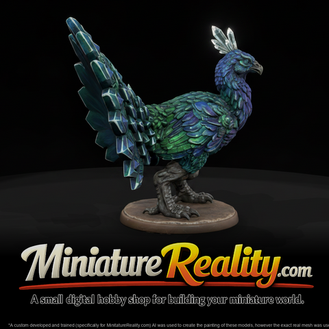 Crystal Crest Peafowl Beast miniature, three-quarter view
