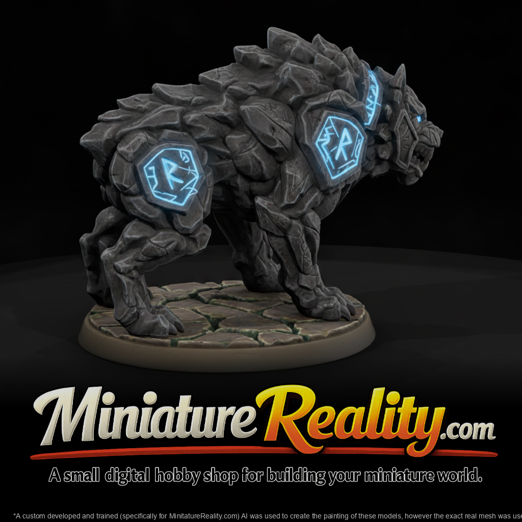 Rune-Carved Stone Sentinel Hound miniature, three-quarter view