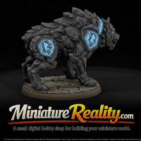 Rune-Carved Stone Sentinel Hound miniature, three-quarter view — thumbnail 1