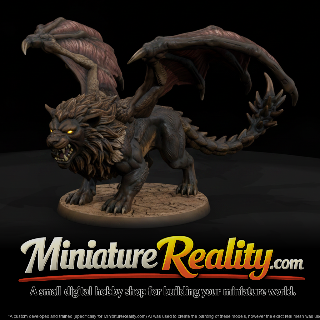 Winged Mongrel Hound Beast miniature, three-quarter view