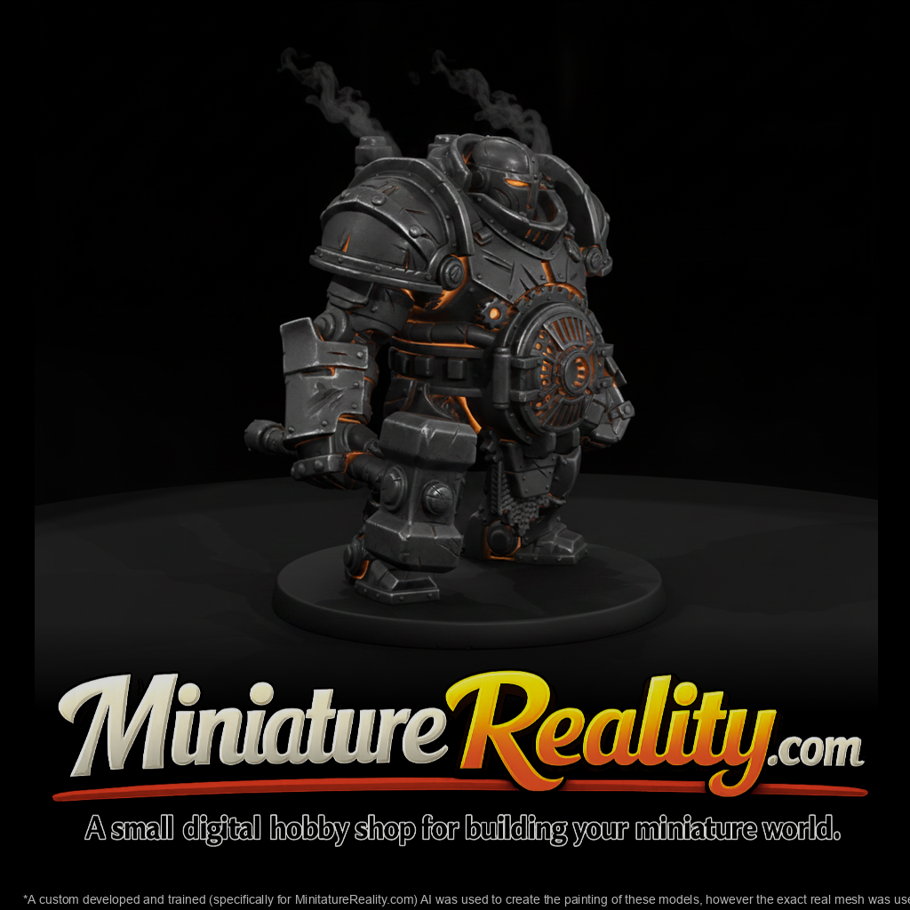 Furnace-Belly Iron Golem miniature, three-quarter view