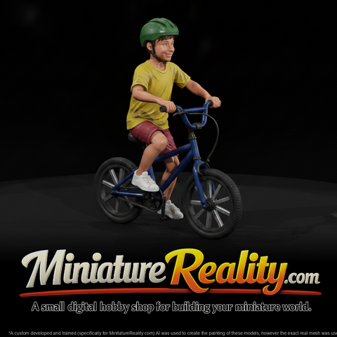 Boy Riding a BMX Bike miniature, three-quarter view