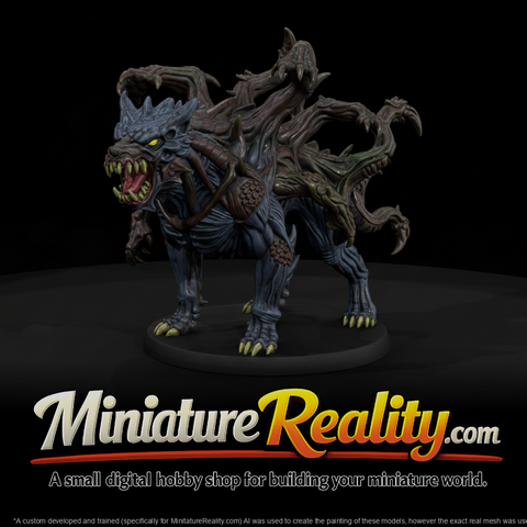 Dark Fantasy Monstrous Demon Wolf miniature, three-quarter view