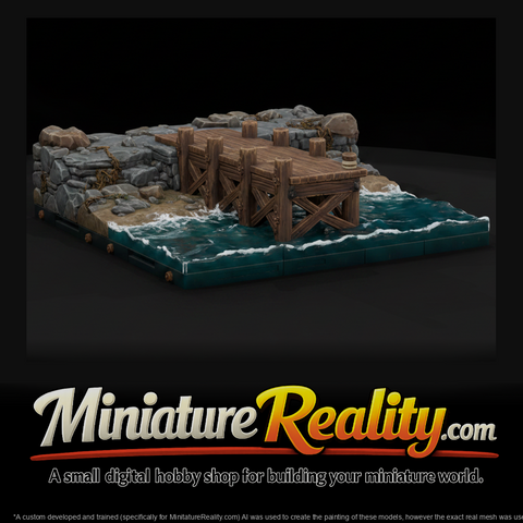 Detailed Coastal Dock Pier miniature, three-quarter view