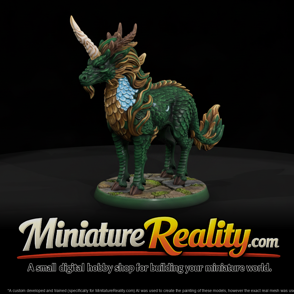 Detailed fantasy kirin model VECiKGfz, three-quarter view