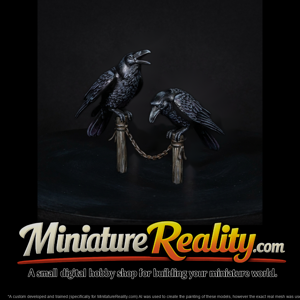 Detailed Raven Pair - 3D Printable Miniature
