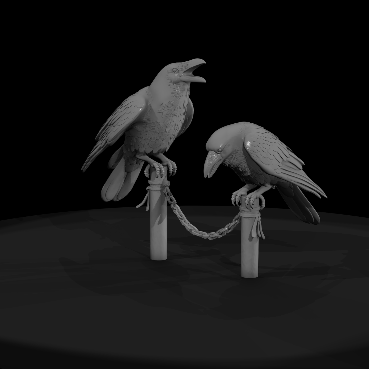 Detailed Raven Pair - 3D Printable Miniature