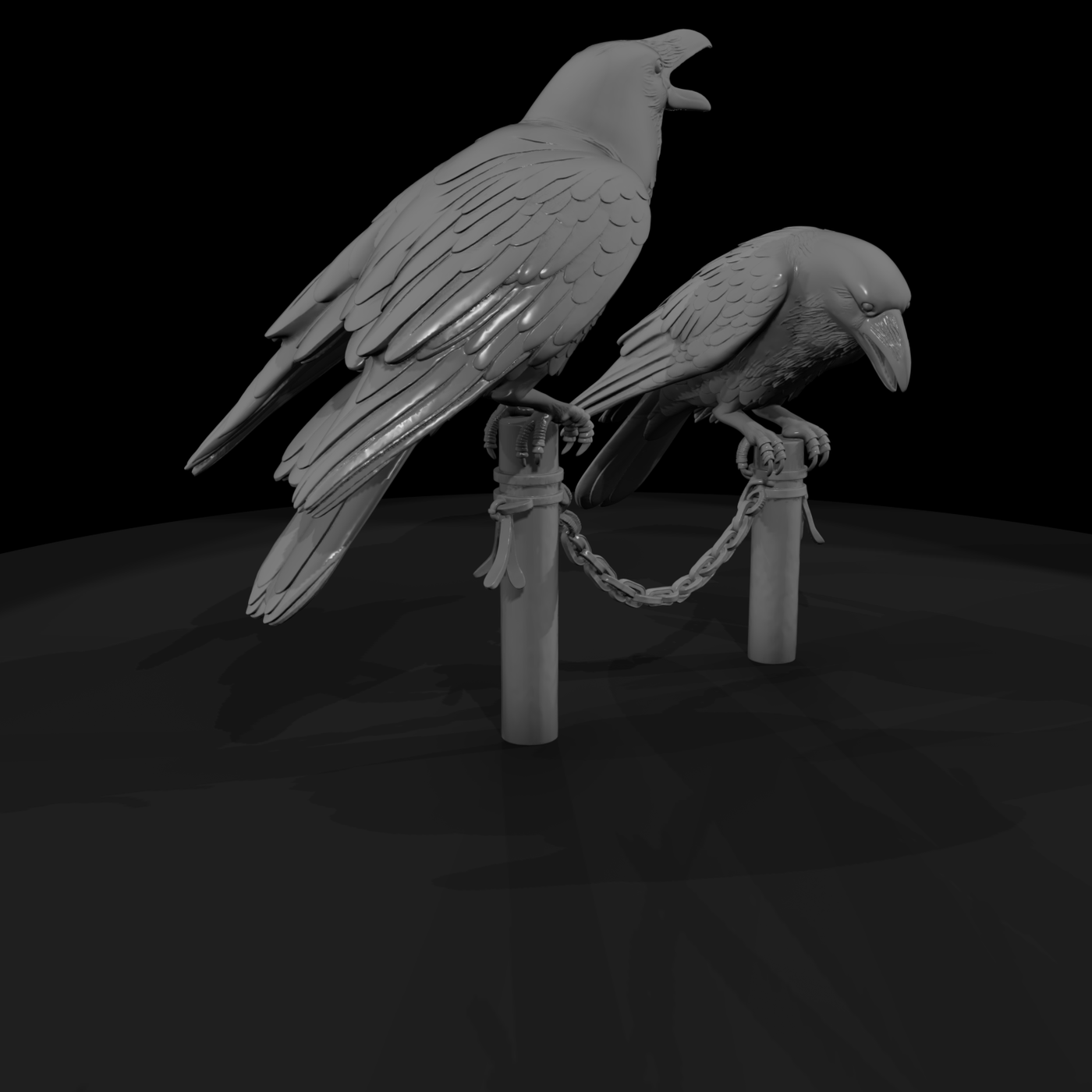 Detailed Raven Pair - 3D Printable Miniature