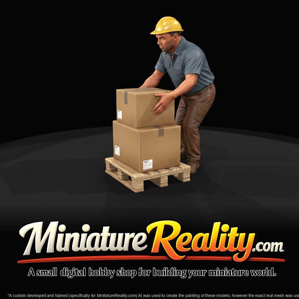 warehouse worker with pallet and stacked boxes (estimated)
