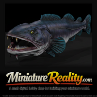 Fanged Fish Sculpture miniature, three-quarter view — thumbnail 2
