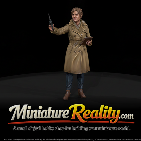 Female Journalist in Trenchcoat miniature, three-quarter view
