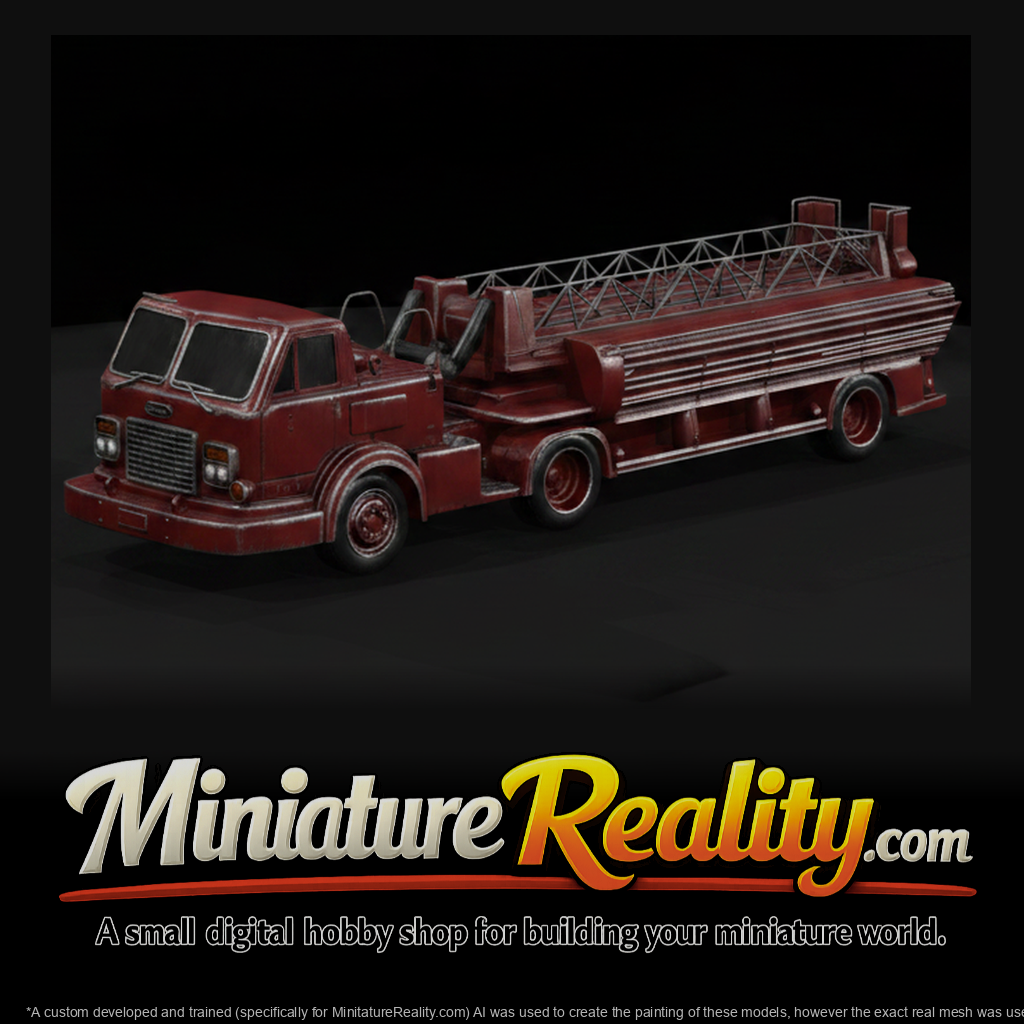 Fire Truck with Ladder miniature, three-quarter view