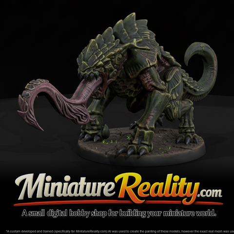 Grimdark Sci Fi Armored Alien Predator miniature, three-quarter view