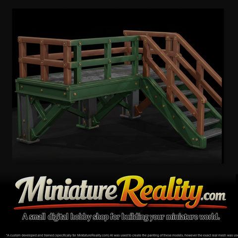 Hardsurface Industrial Elevated Walkway Staircase miniature, three-quarter view