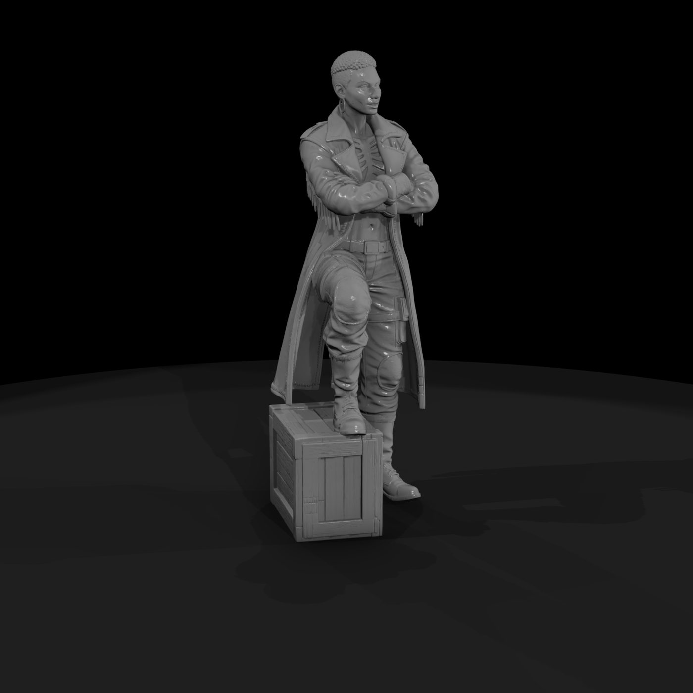 Female Biker Figure on Crate