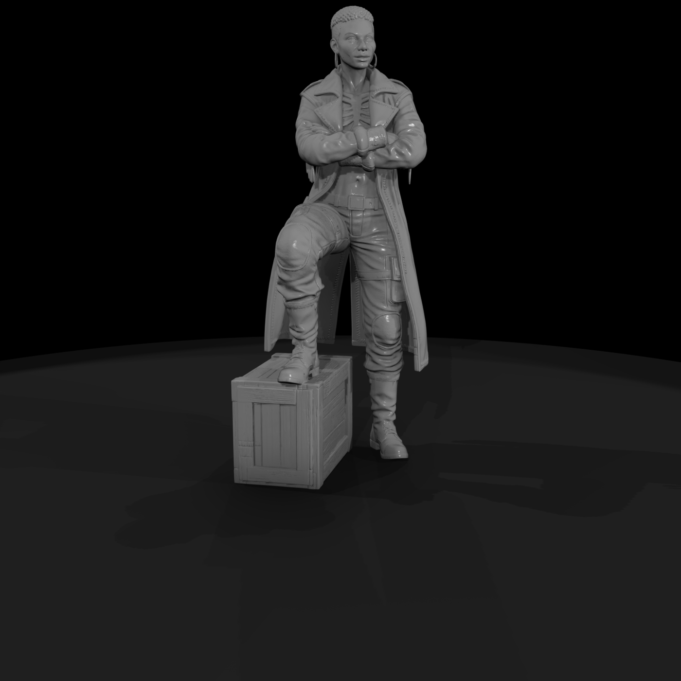 Female Biker Figure on Crate