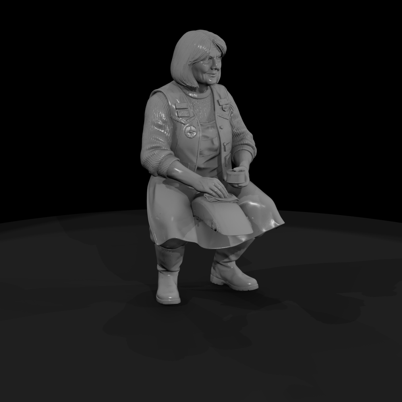 Squatting Female Biker with Fender