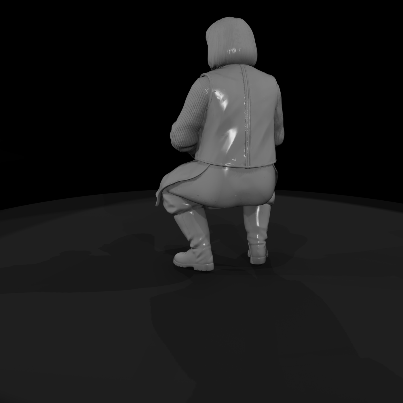 Squatting Female Biker with Fender