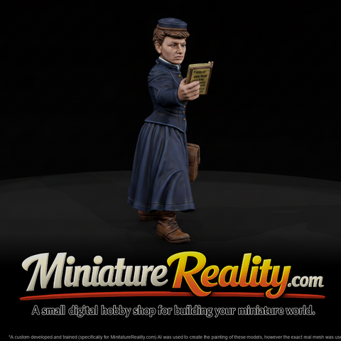 Historical Nellie Bly Figure, three-quarter view