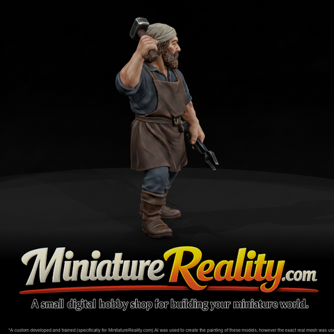 Medieval Blacksmith Figure, three-quarter view