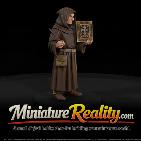 Medieval Monk Scribe Figure, three-quarter view