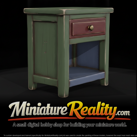 Rustic Painted Bedside Nightstand miniature, three-quarter view