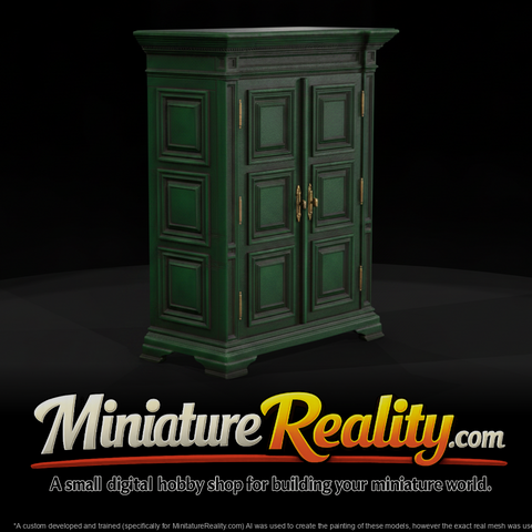 Green Paneled Wardrobe Armoire miniature, three-quarter view