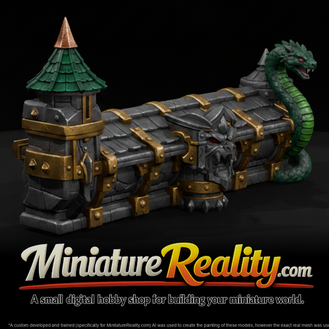 Serpent-Head Covered Gutter Run miniature, three-quarter view