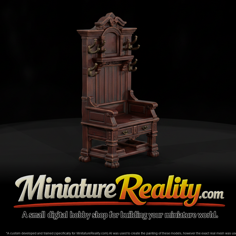 Coat Rack Hall Tree miniature, three-quarter view