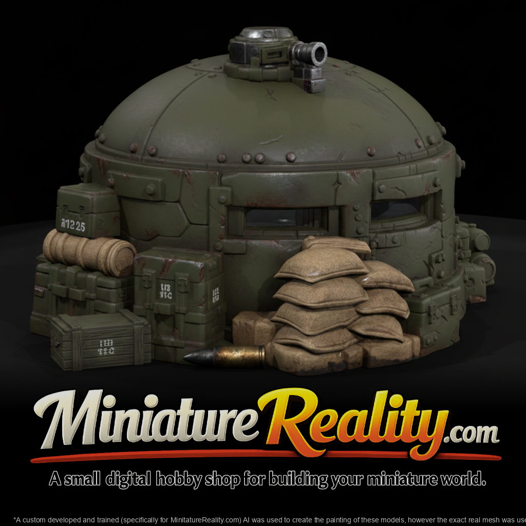 Armored Dome Pillbox Bunker miniature, three-quarter view