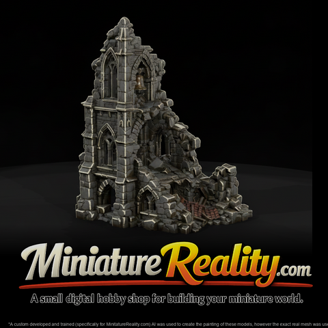 Ruined Church Tower miniature, three-quarter view