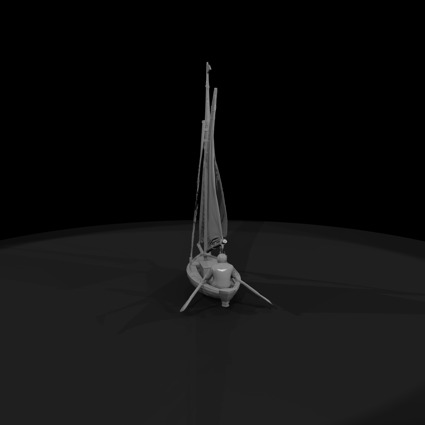 HO Scale Sailboat with Seated Fisherman