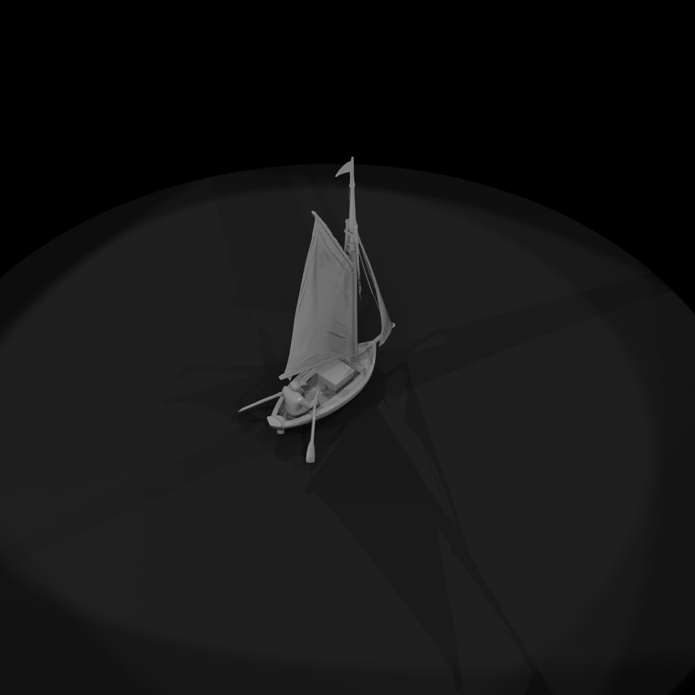 HO Scale Sailboat with Seated Fisherman