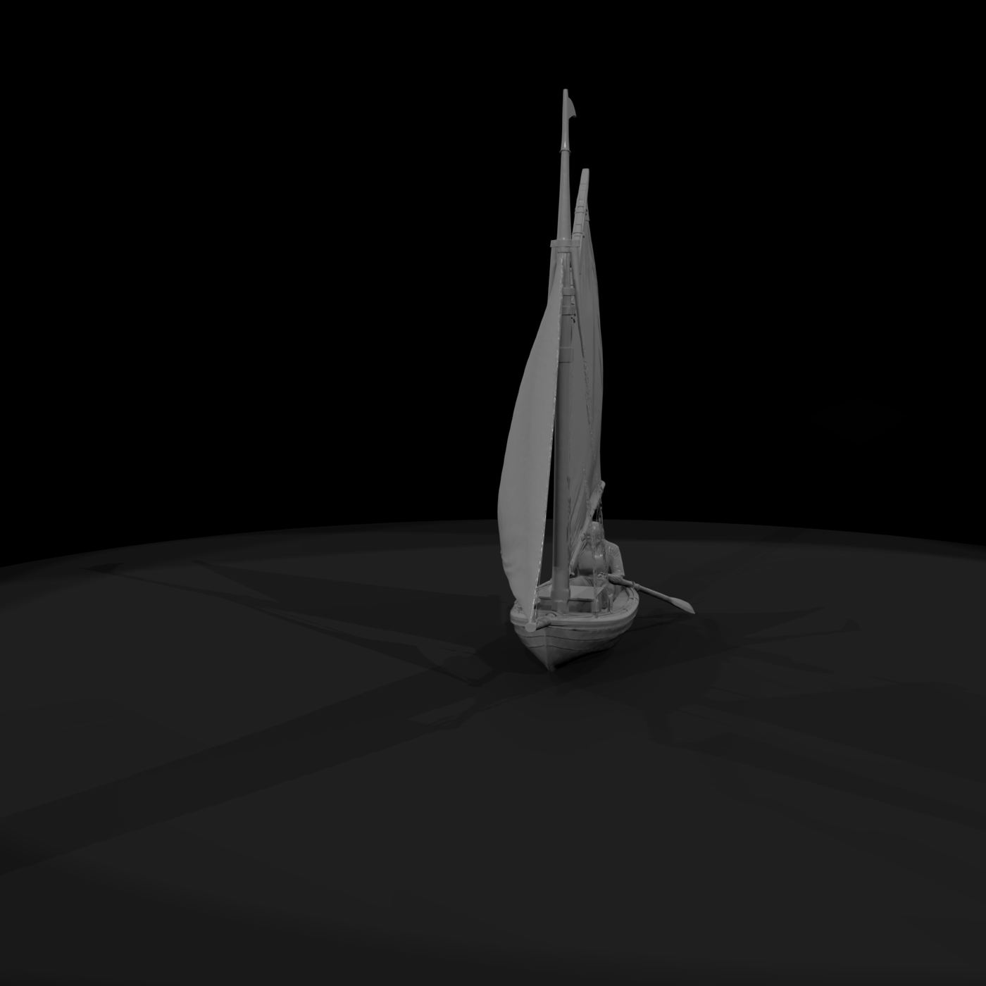 HO Scale Sailboat with Seated Fisherman