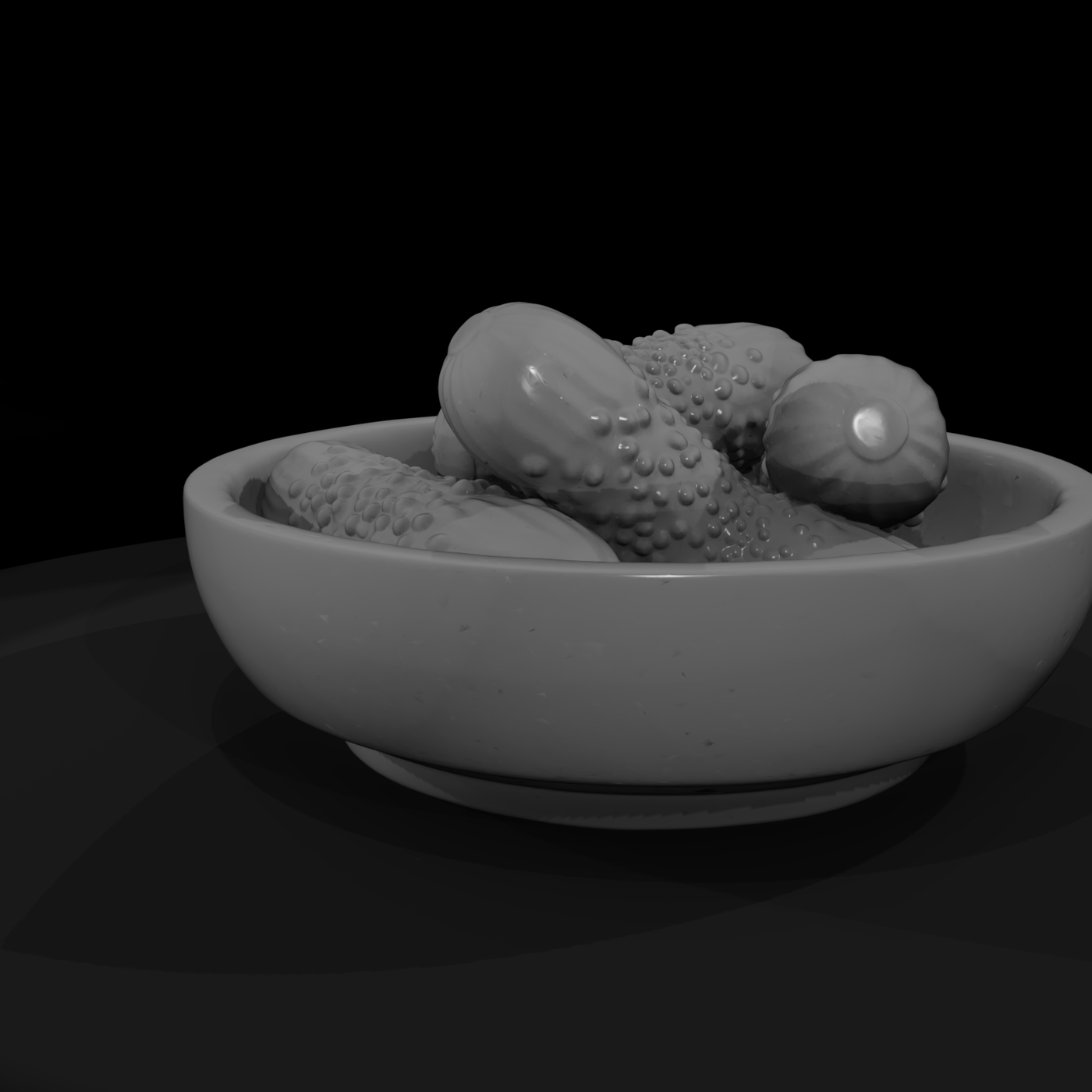 Pickled Gherkins in Wooden Bowl