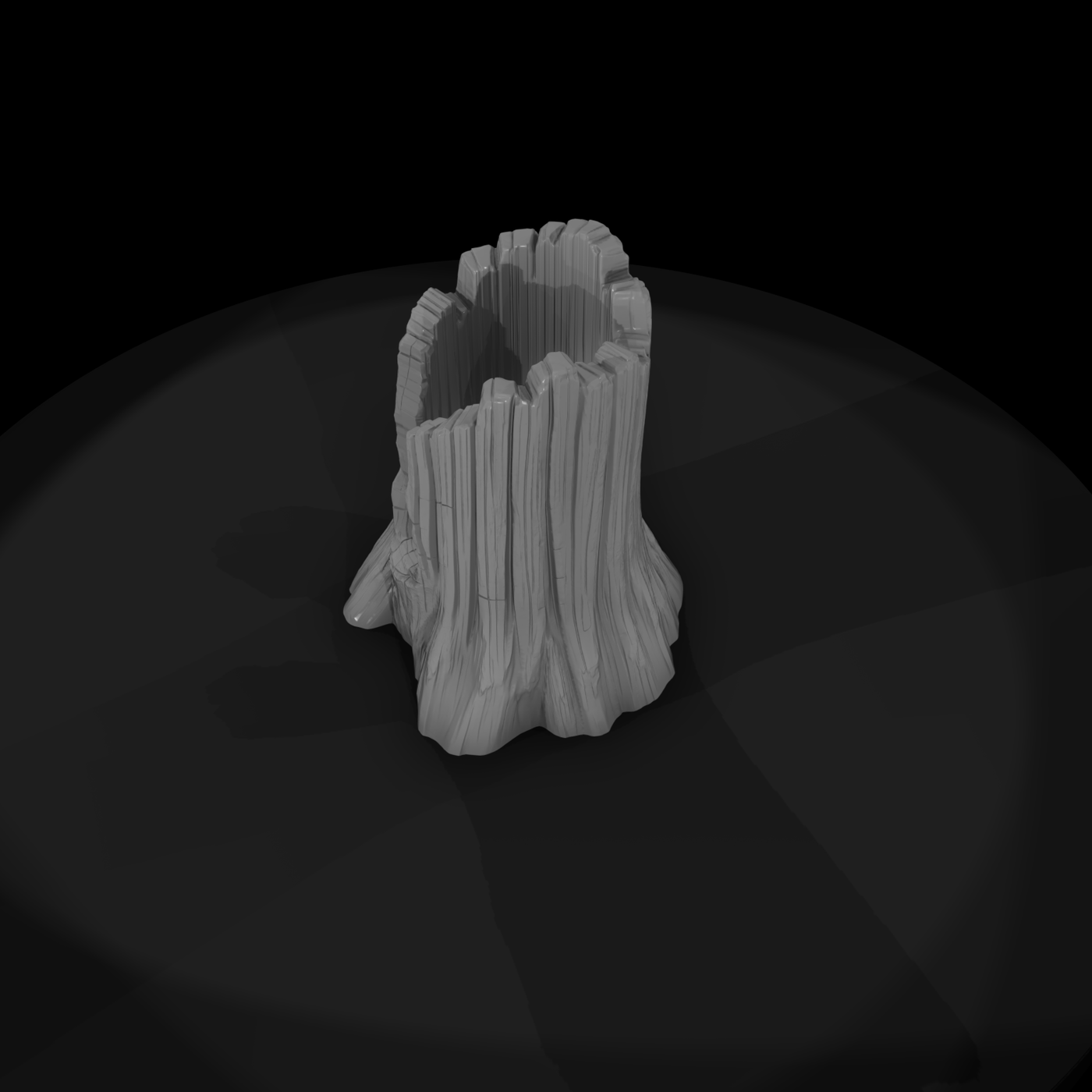 Hollow Broken Tree Stump — 3D Printable Miniature Terrain